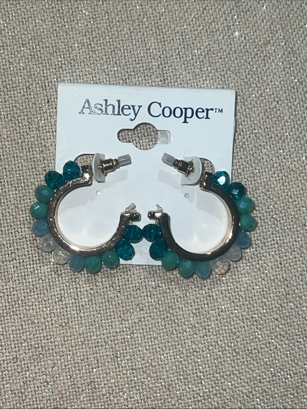 Ashley Cooper Gold Hoop Earrings with Teal and Aqua Beads